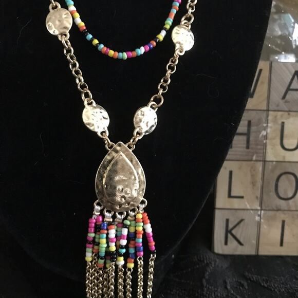 NIB Fragments Necklace Nieman Marcus Beaded Teardrop Pendant Boho Layered - Picture 2 of 5